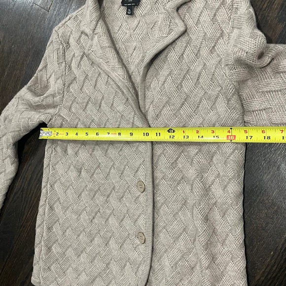 Talbots Merino Wool Basket Weave Blazer Women's Medium Petite Cardigan Beige - Picture 8 of 8